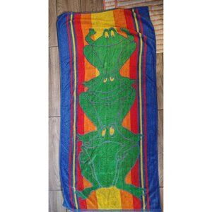 Vintage Cecil Saydah Funny Frogs Beach Towel, 100% Cotton, Kitsch Fun Striped